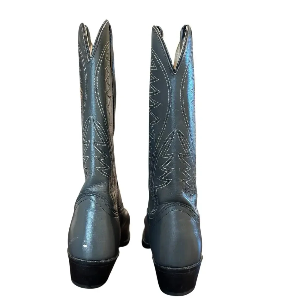 Vintage Lehigh Steel Toe Gray Leather Cowboy Boots Vibram Sole Men's 8.5D